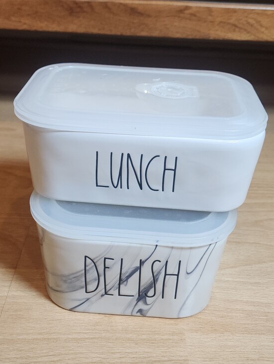 Rae Dunn Other - Rae Dunn Ceramic Food Storage Containers Vent Lid "Lunch" & "Delish"